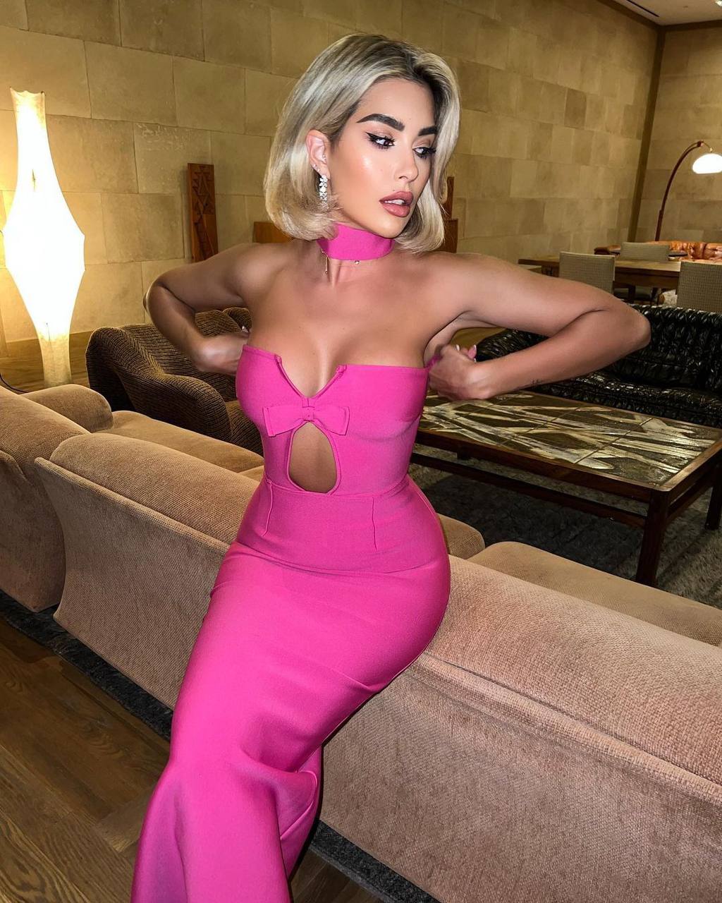 Pink Strapless Bow Evening Dress