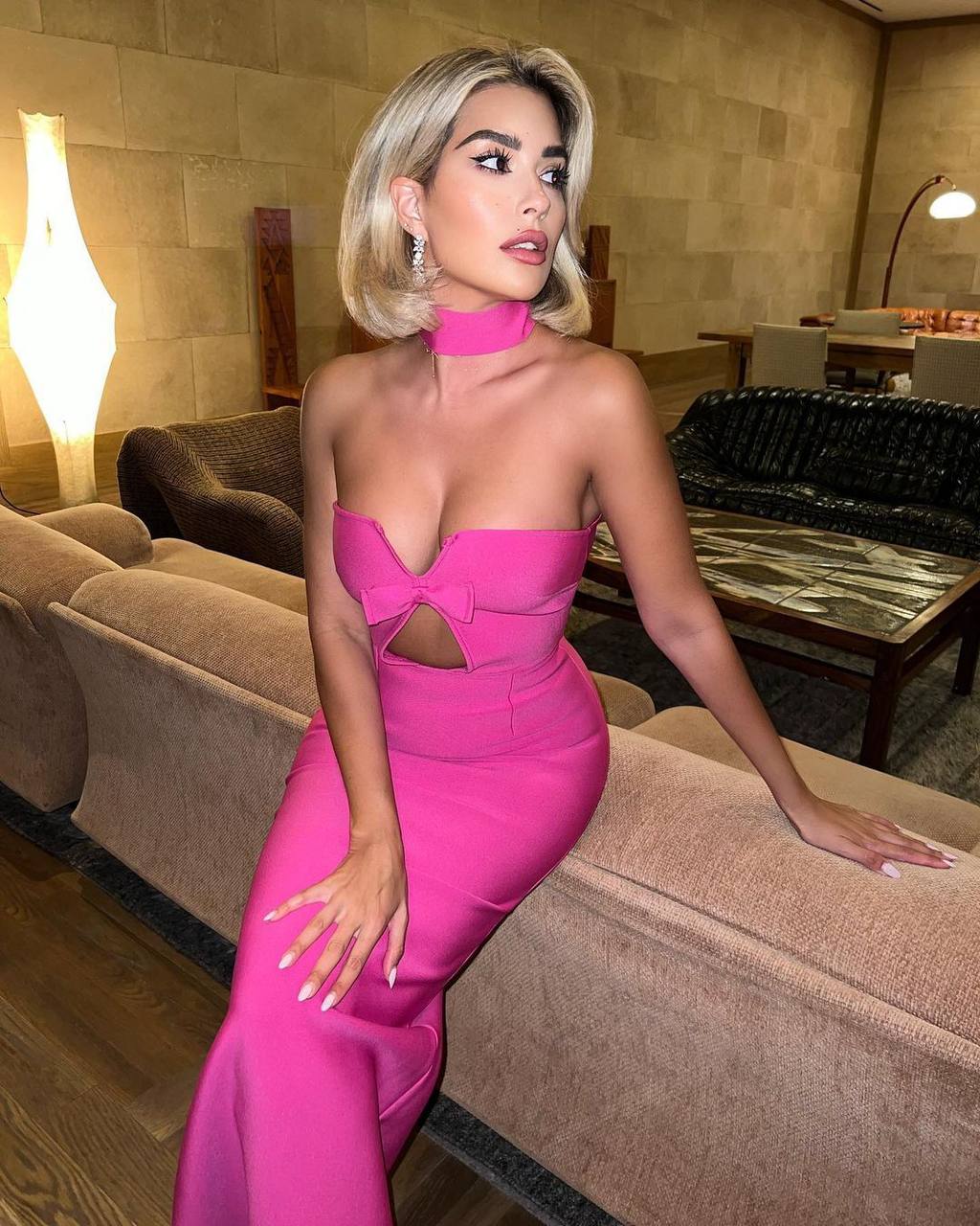 Pink Strapless Bow Evening Dress