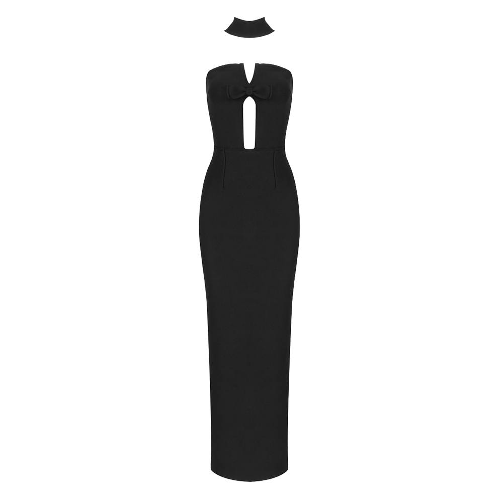 Black Strapless Bow Evening Dress