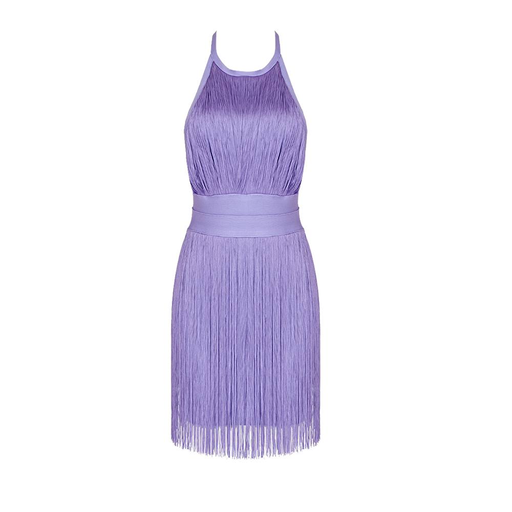 Purple Tassel Backless Mini Dress