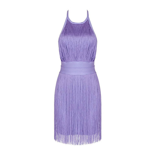Purple Tassel Backless Mini Dress