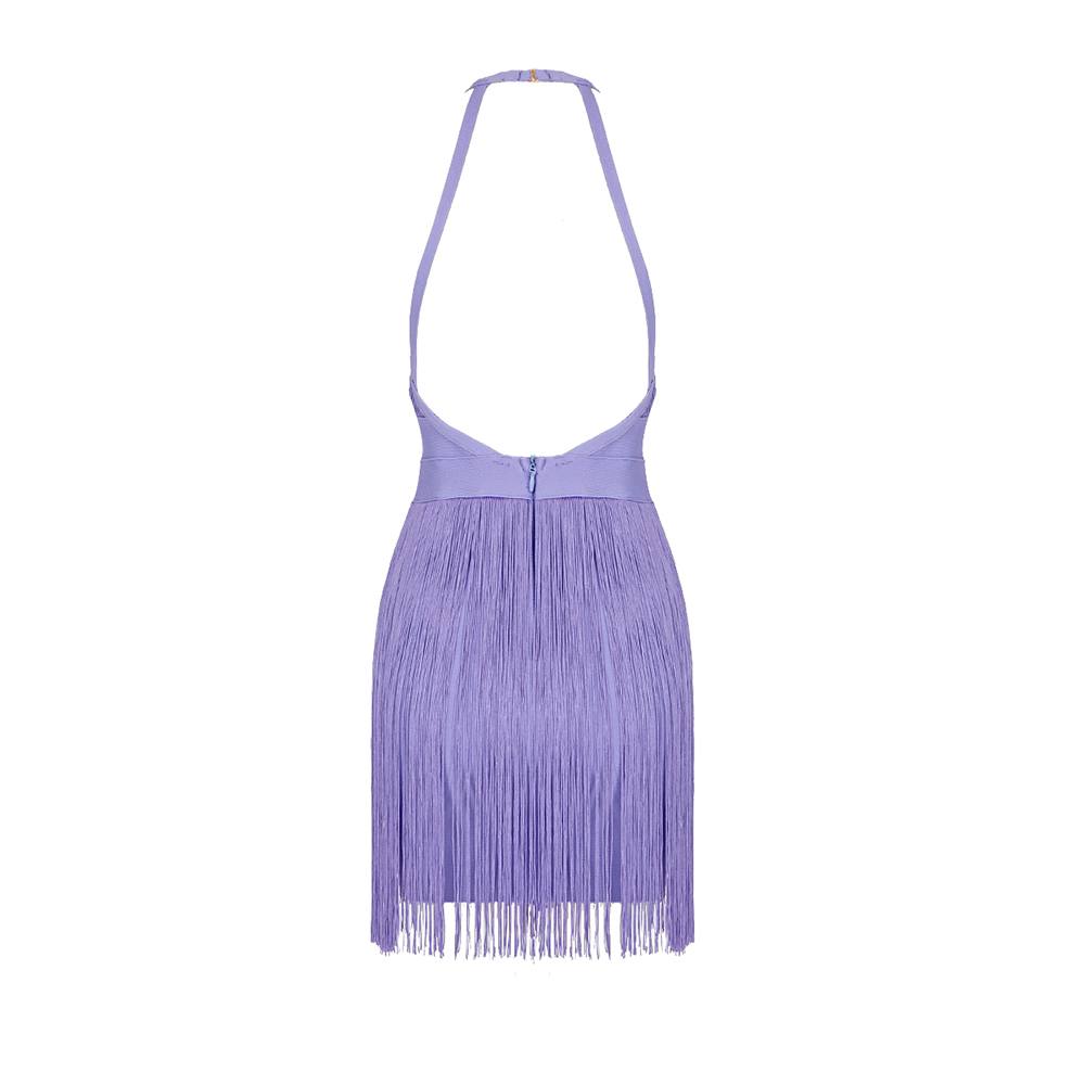 Purple Tassel Backless Mini Dress