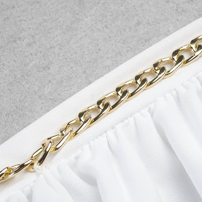 Cap-sleeve V-Back Chain Detail Asymmetrical White Dress