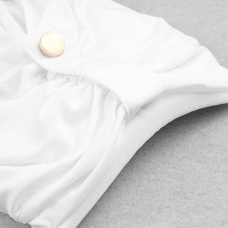 Cap-sleeve V-Back Chain Detail Asymmetrical White Dress
