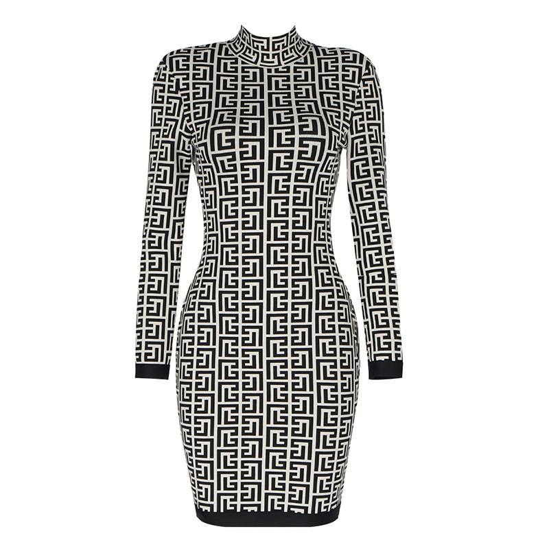 Short Bicolor Jacquard Bandage Dress
