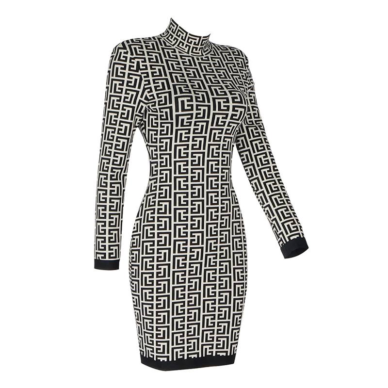 Short Bicolor Jacquard Bandage Dress