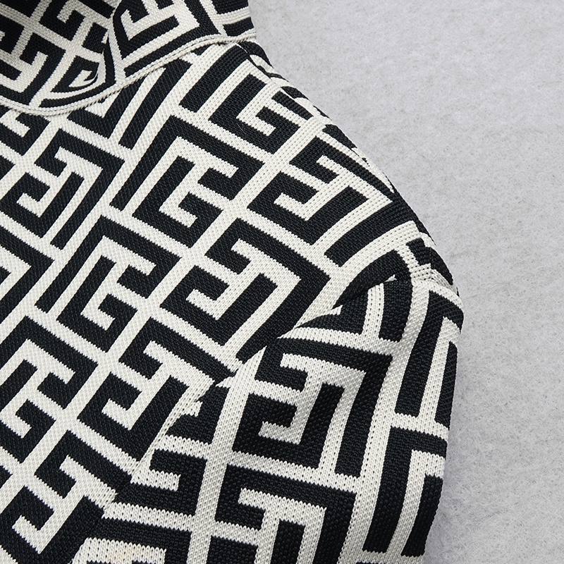 Short Bicolor Jacquard Bandage Dress