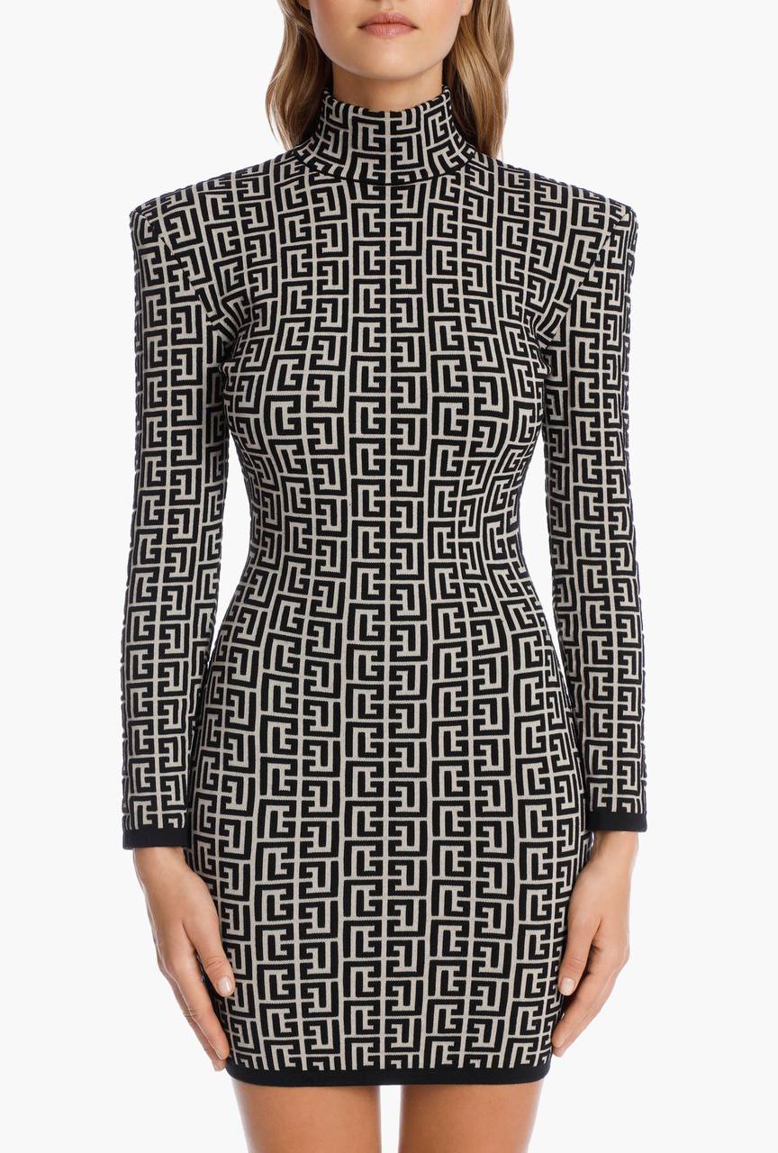 Short Bicolor Jacquard Bandage Dress