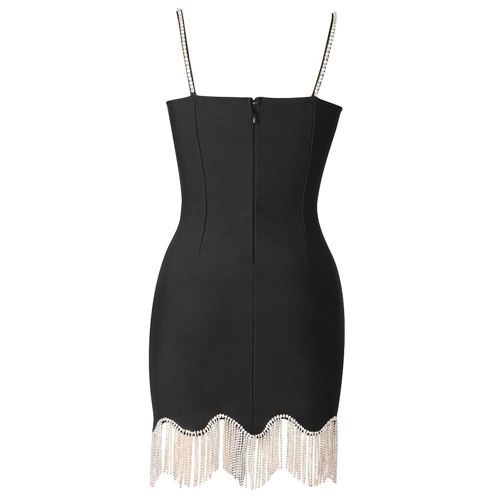 Crystal Embellished Mini Dress - Black