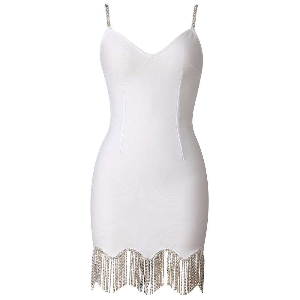 Crystal Embellished Mini Dress - White
