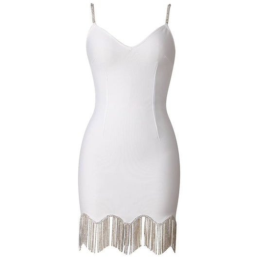 Crystal Embellished Mini Dress - White