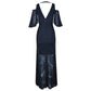 Cold Shoulder Lace Gown Dress in Black