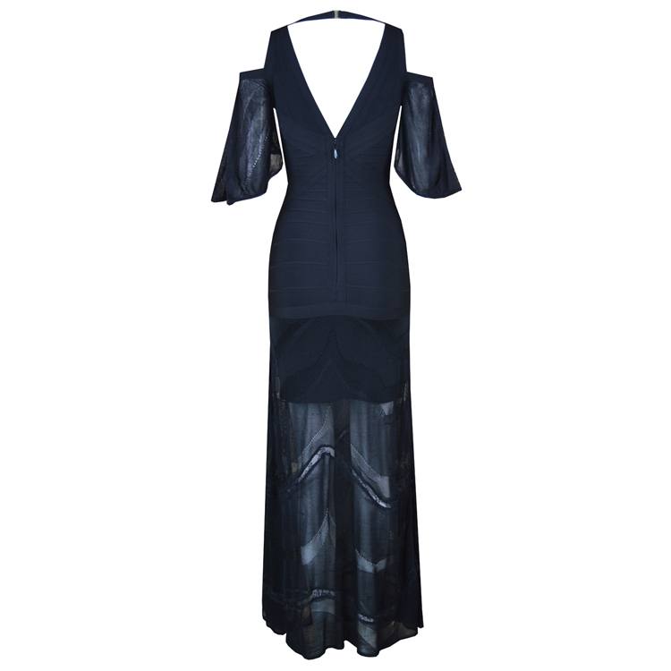 Cold Shoulder Lace Gown Dress in Black