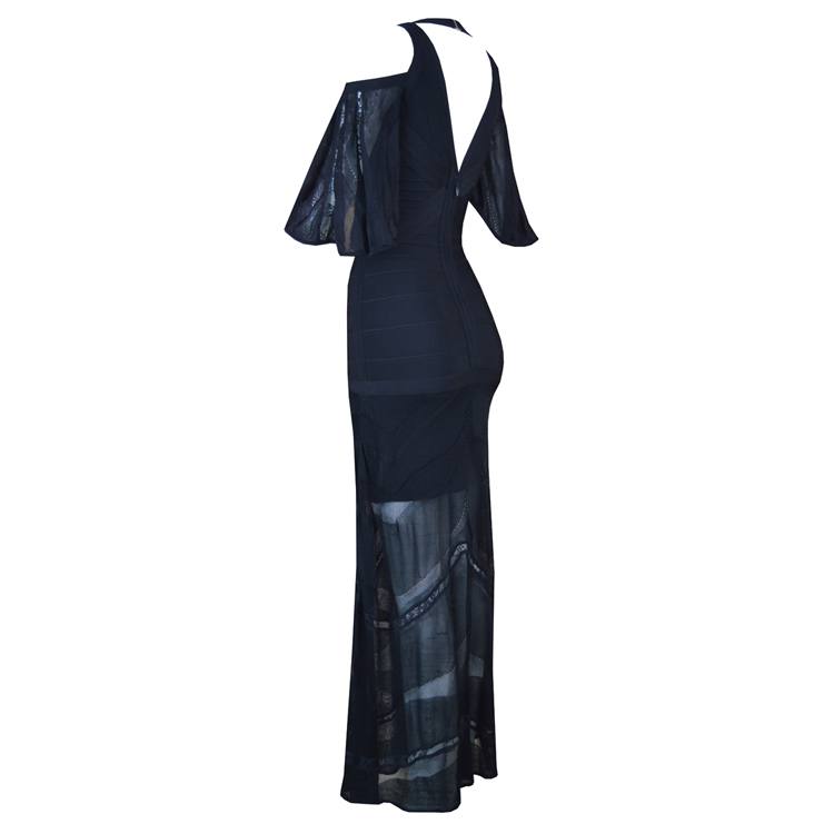 Cold Shoulder Lace Gown Dress in Black