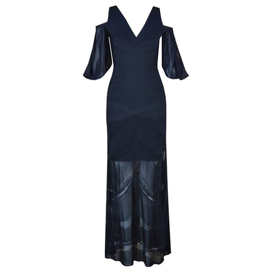 Cold Shoulder Lace Gown Dress in Black