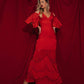 Cold Shoulder Lace Gown Dress in Red
