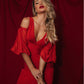 Cold Shoulder Lace Gown Dress in Red
