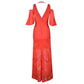 Cold Shoulder Lace Gown Dress in Red