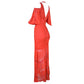 Cold Shoulder Lace Gown Dress in Red