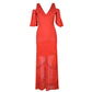 Cold Shoulder Lace Gown Dress in Red