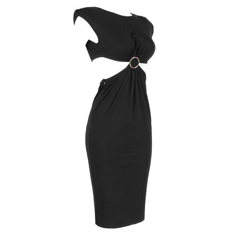 Black Sleeveless O-Neck Midi Black Dress