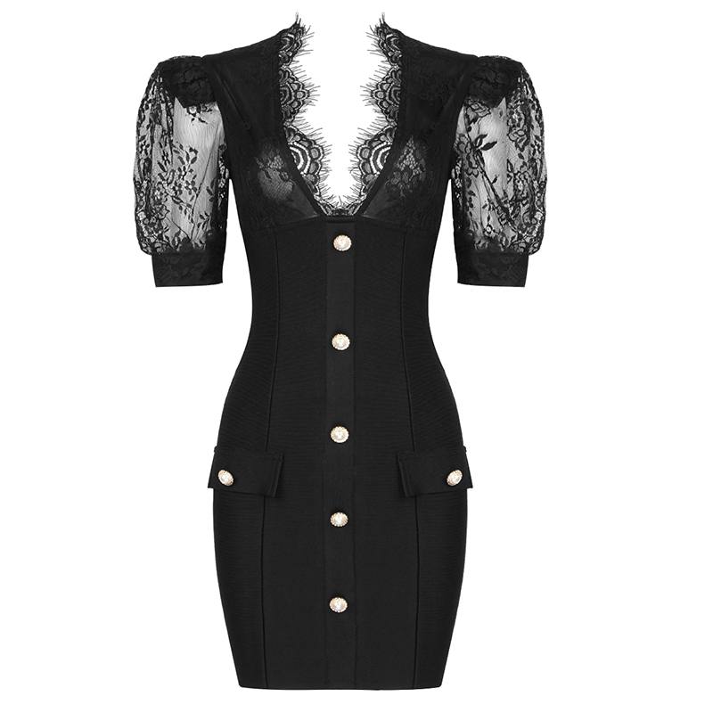 Hadley Puff Sleeve Eyelet Trim Button Down Dress in Black