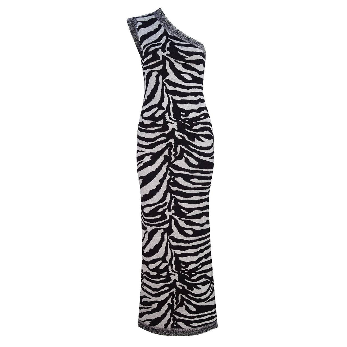 One Shoulder Gown Zebra Stripes Dress
