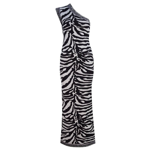 One Shoulder Gown Zebra Stripes Dress