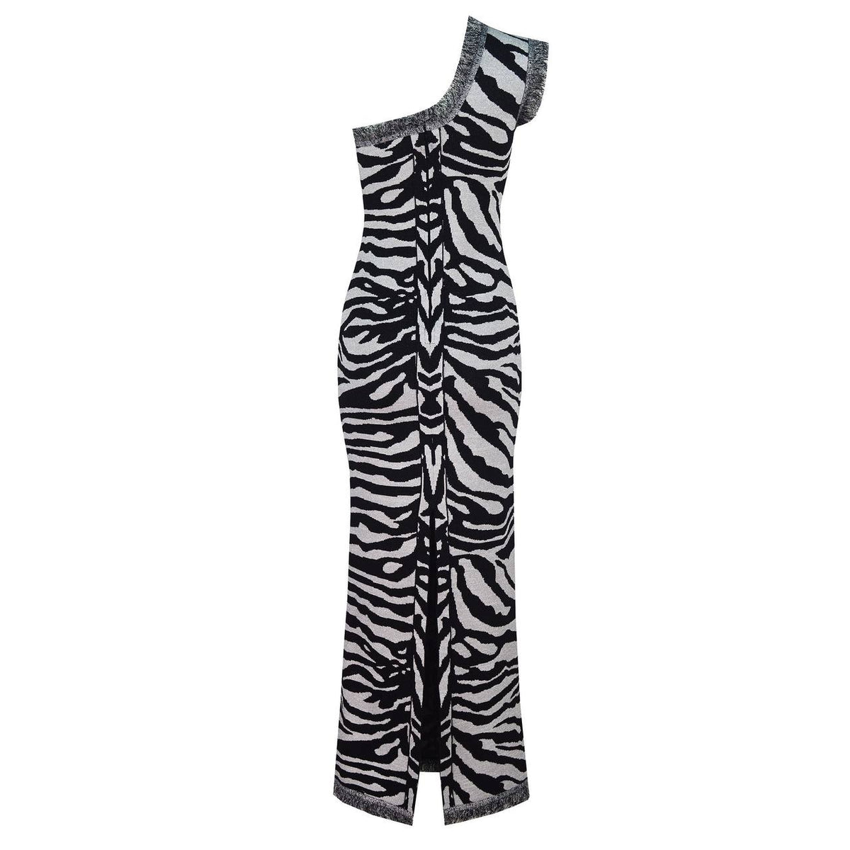 One Shoulder Gown Zebra Stripes Dress