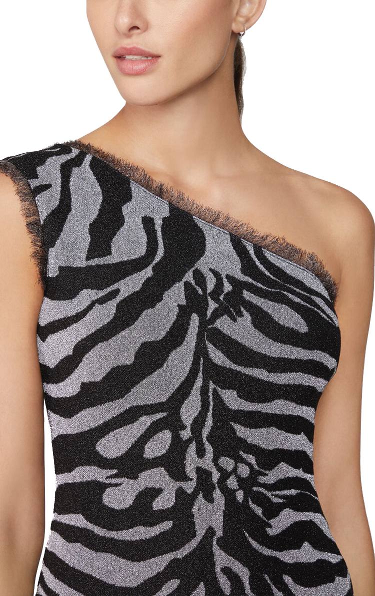 One Shoulder Gown Zebra Stripes Dress
