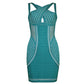 Glitter Seam Detail Halter Neck Slit Blue Dress