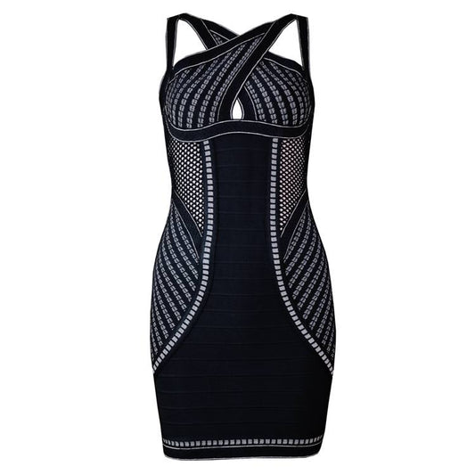 Glitter Seam Detail Halter Neck Slit Black Dress