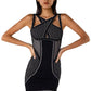 Glitter Seam Detail Halter Neck Slit Black Dress