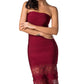 Red Ruched Lace Strapless Lbd Dress