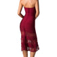 Red Ruched Lace Strapless Lbd Dress
