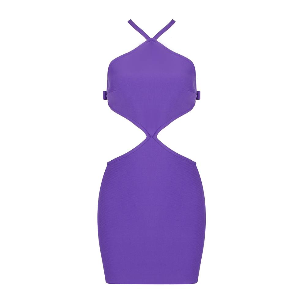 Hollow Out Backless Mini Dress In Purple
