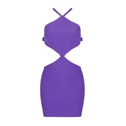 Hollow Out Backless Mini Dress In Purple