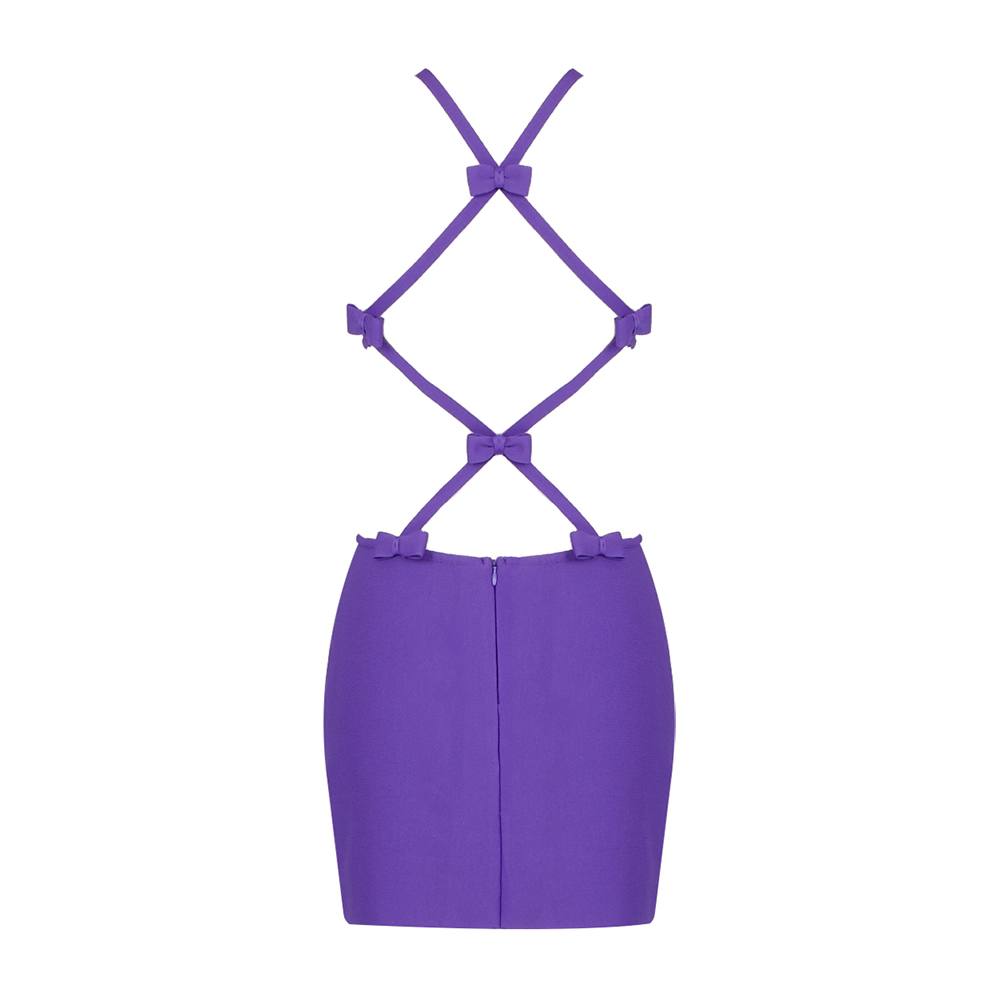 Hollow Out Backless Mini Dress In Purple