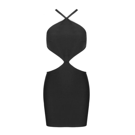 Hollow Out Backless Mini Dress In Black