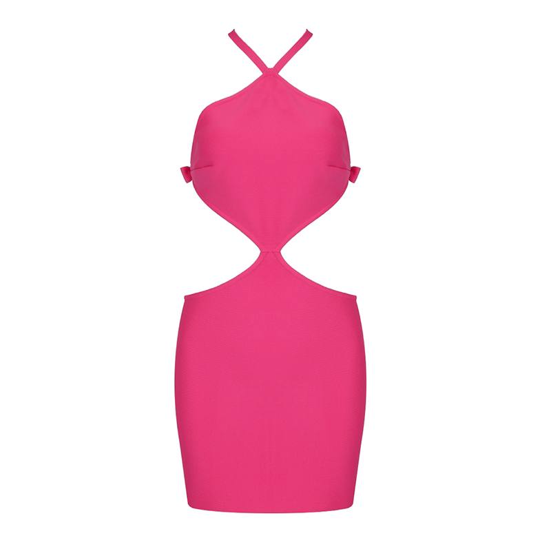 Hollow Out Backless Mini Dress In Pink