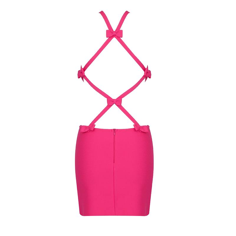 Hollow Out Backless Mini Dress In Pink