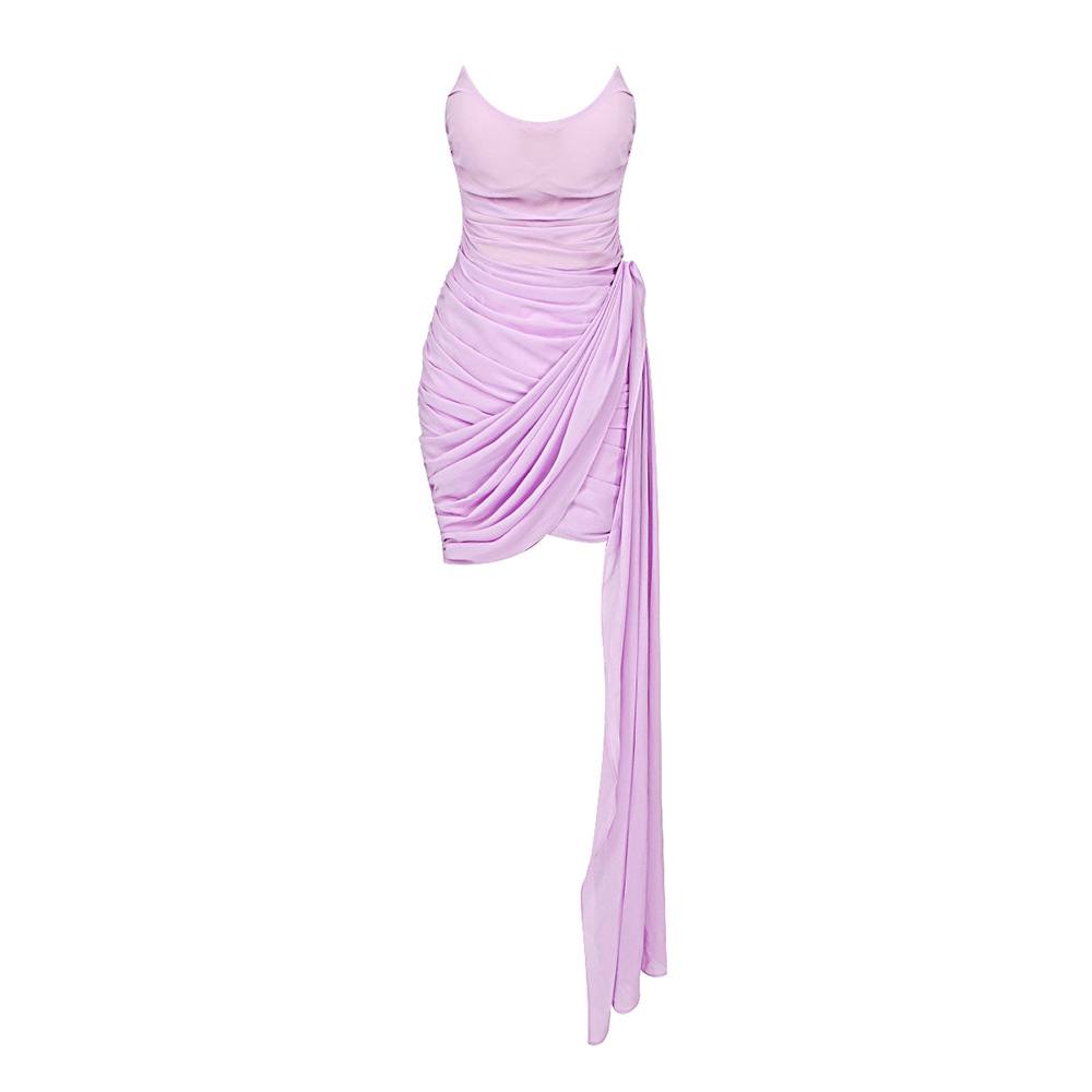 Strapless Cross Ruched chiffon Mini Dress in Pink