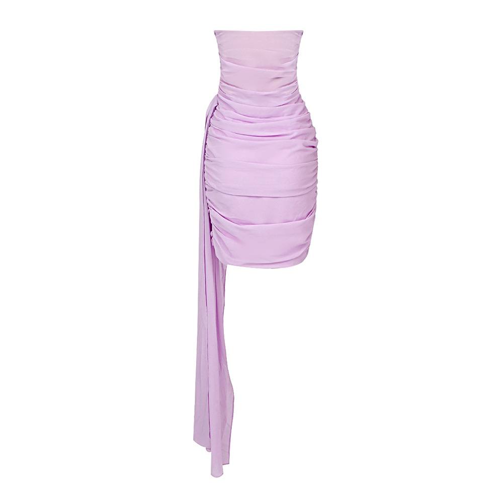 Strapless Cross Ruched chiffon Mini Dress in Pink