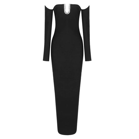 Kaite Off-Shoulder Black Midi Dress
