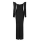 Kaite Off-Shoulder Black Midi Dress