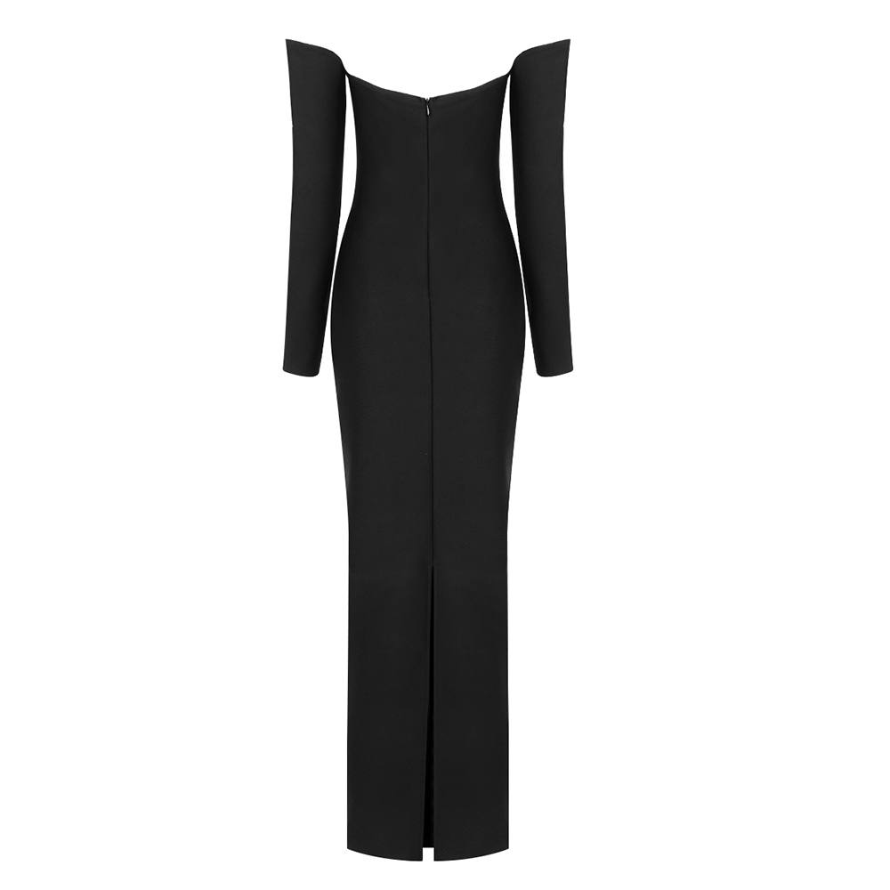 Kaite Off-Shoulder Black Midi Dress