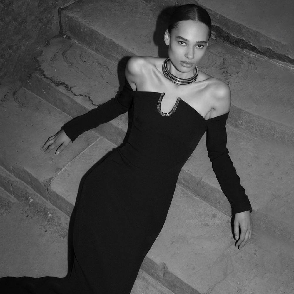 Kaite Off-Shoulder Black Midi Dress