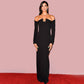 Kaite Off-Shoulder Black Midi Dress