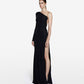 Cold-Shoulder Asymmetrical Plain Strappy Back Long Black Dress