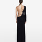 Cold-Shoulder Asymmetrical Plain Strappy Back Long Black Dress